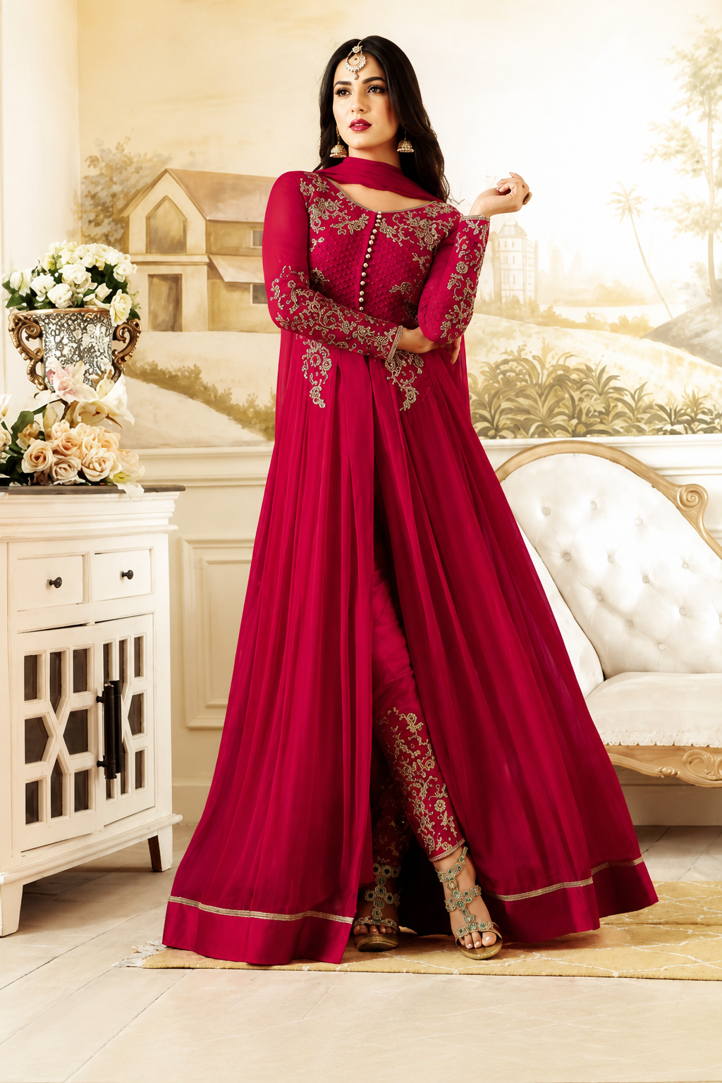 Elegant Magenta Embroidered Anarkali Churidar Set for Women – Party Wear Designer Suit